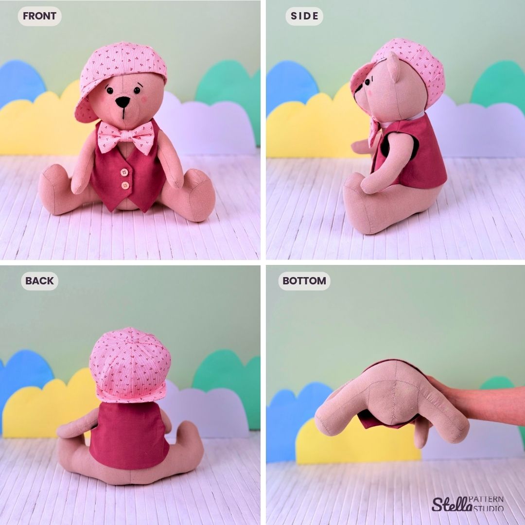 Sew your own classic teddy bear and Dress Up set: Classic Style Waistcoat, Flat Cap and Bow Tie; with this PDF sewing pattern & tutorial. Includes bonus tulip pattern. Perfect handmade gift for kids or grandkids!