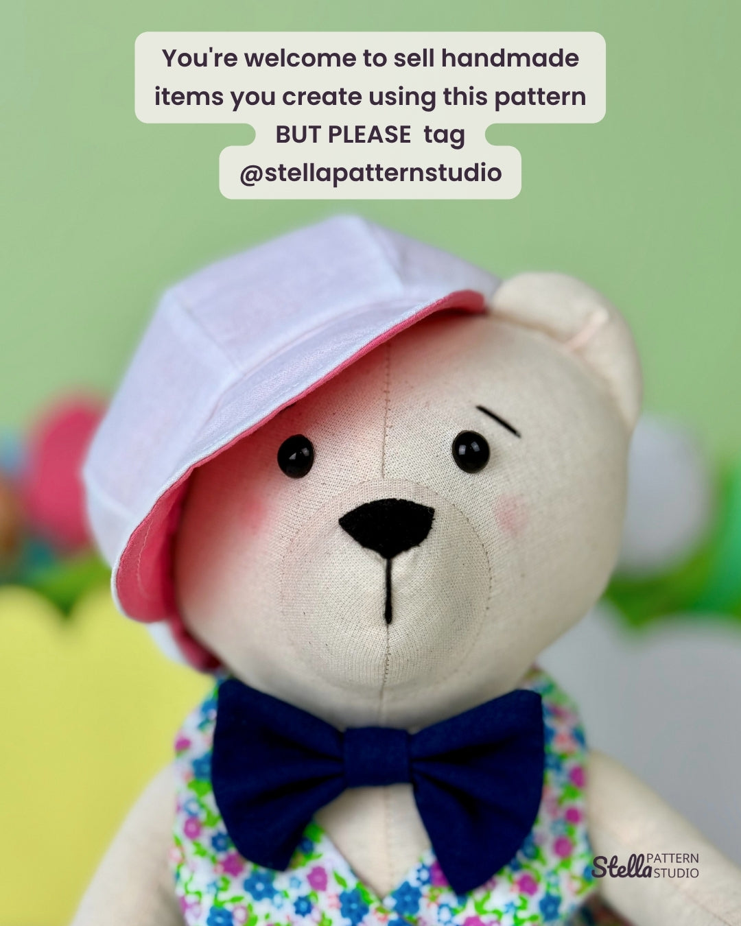 Sew your own classic teddy bear and Dress Up set: Classic Style Waistcoat, Flat Cap and Bow Tie; with this PDF sewing pattern & tutorial. Includes bonus tulip pattern. Perfect handmade gift for kids or grandkids!