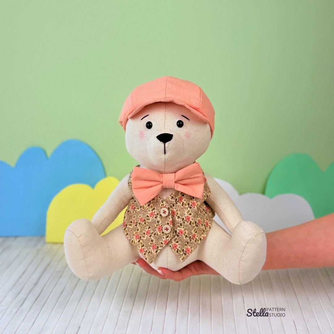 Sew your own classic teddy bear and Dress Up set: Classic Style Waistcoat, Flat Cap and Bow Tie; with this PDF sewing pattern & tutorial. Includes bonus tulip pattern. Perfect handmade gift for kids or grandkids!