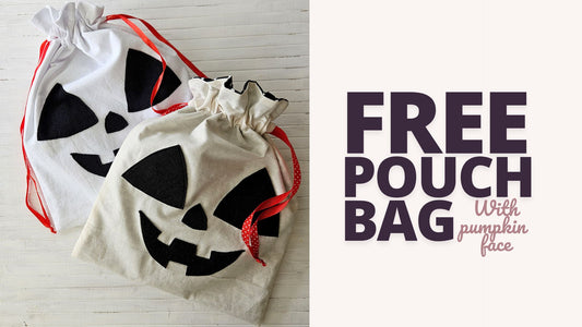 Free Lined Drawstring Pouch Bag with pumpkin face