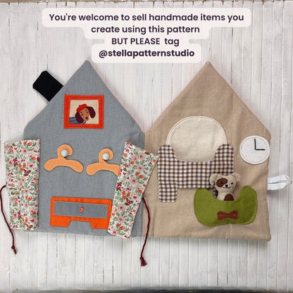 Cozy Dollhouse PDF sewing pattern – beginner-friendly fabric dollhouse tutorial with step-by-step photos and videos. Easy DIY sewing project for 5.5–6" mini dolls. Perfect handmade gift, nursery décor, or travel toy idea.