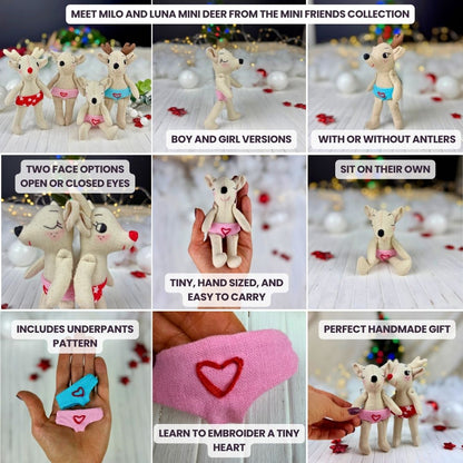 Sew your own Milo and Luna with this beginner friendly Mini Deer Doll PDF sewing pattern.