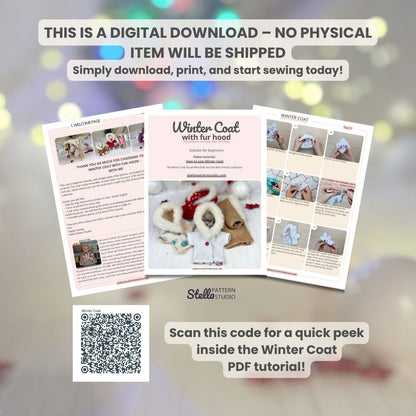 Sew your own Mini Winter Coat with this beginner friendly PDF sewing pattern from Stella Pattern Studio.