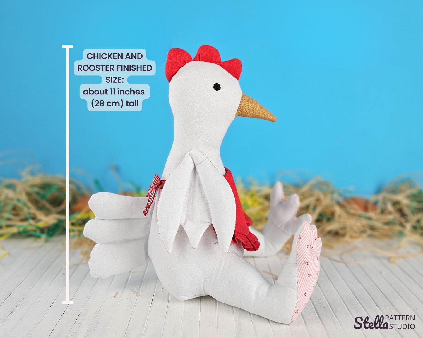Chicken and Rooster PDF Stuffed Animal Sewing Pattern and tutorial