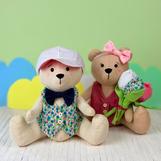 Sew your own classic teddy bear and Dress Up set: Classic Style Waistcoat, Flat Cap and Bow Tie; with this PDF sewing pattern & tutorial. Includes bonus tulip pattern. Perfect handmade gift for kids or grandkids!