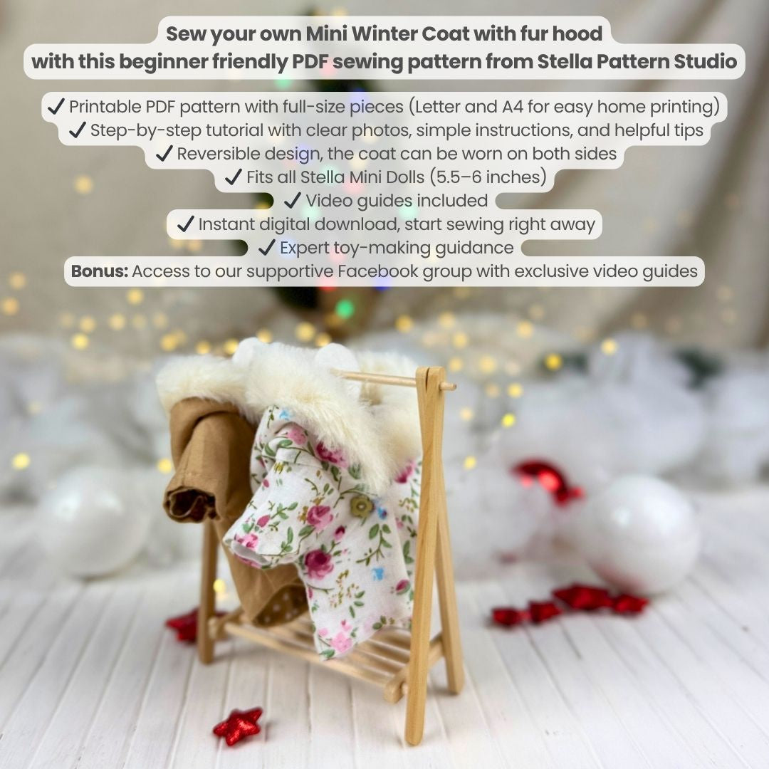 Sew your own Mini Winter Coat with this beginner friendly PDF sewing pattern from Stella Pattern Studio.