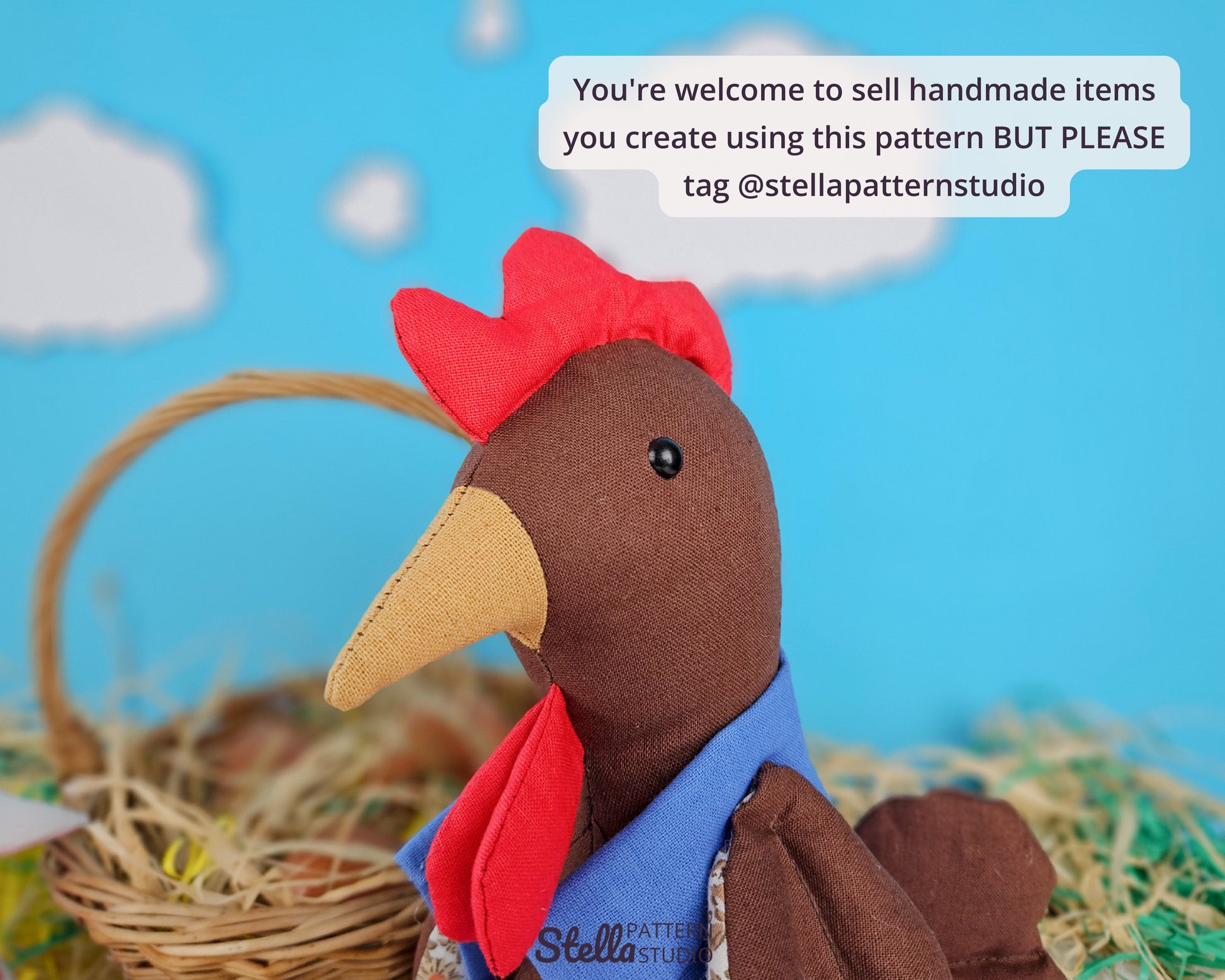 Chicken and Rooster PDF Stuffed Animal Sewing Pattern and tutorial