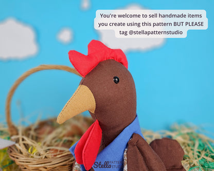 Chicken and Rooster PDF Stuffed Animal Sewing Pattern and tutorial