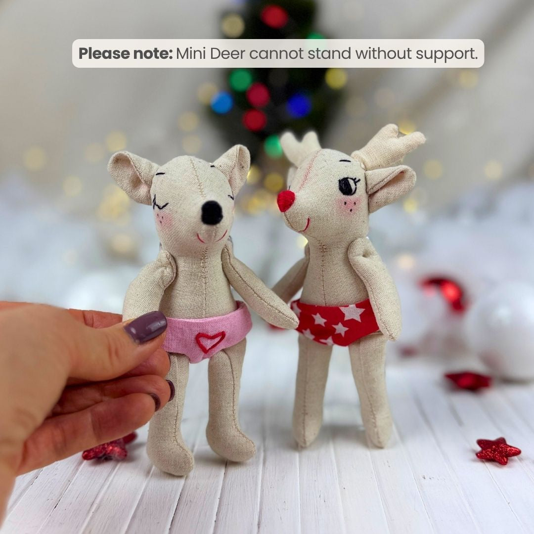 Sew your own Milo and Luna with this beginner friendly Mini Deer Doll PDF sewing pattern.