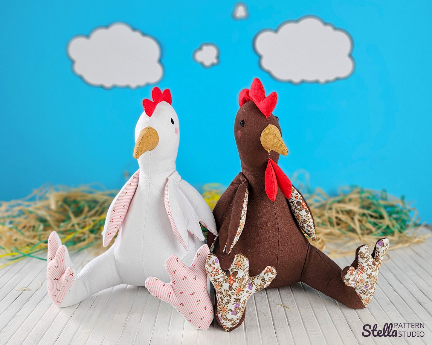 Chicken and Rooster PDF Stuffed Animal Sewing Pattern and tutorial