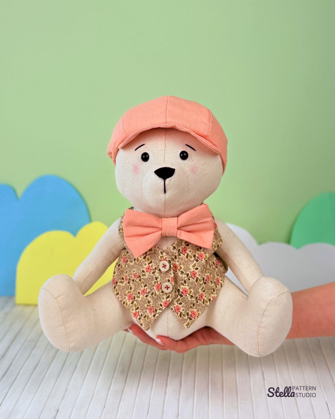 Sew your own classic teddy bear and Dress Up set: Classic Style Waistcoat, Flat Cap and Bow Tie; with this PDF sewing pattern & tutorial. Includes bonus tulip pattern. Perfect handmade gift for kids or grandkids!