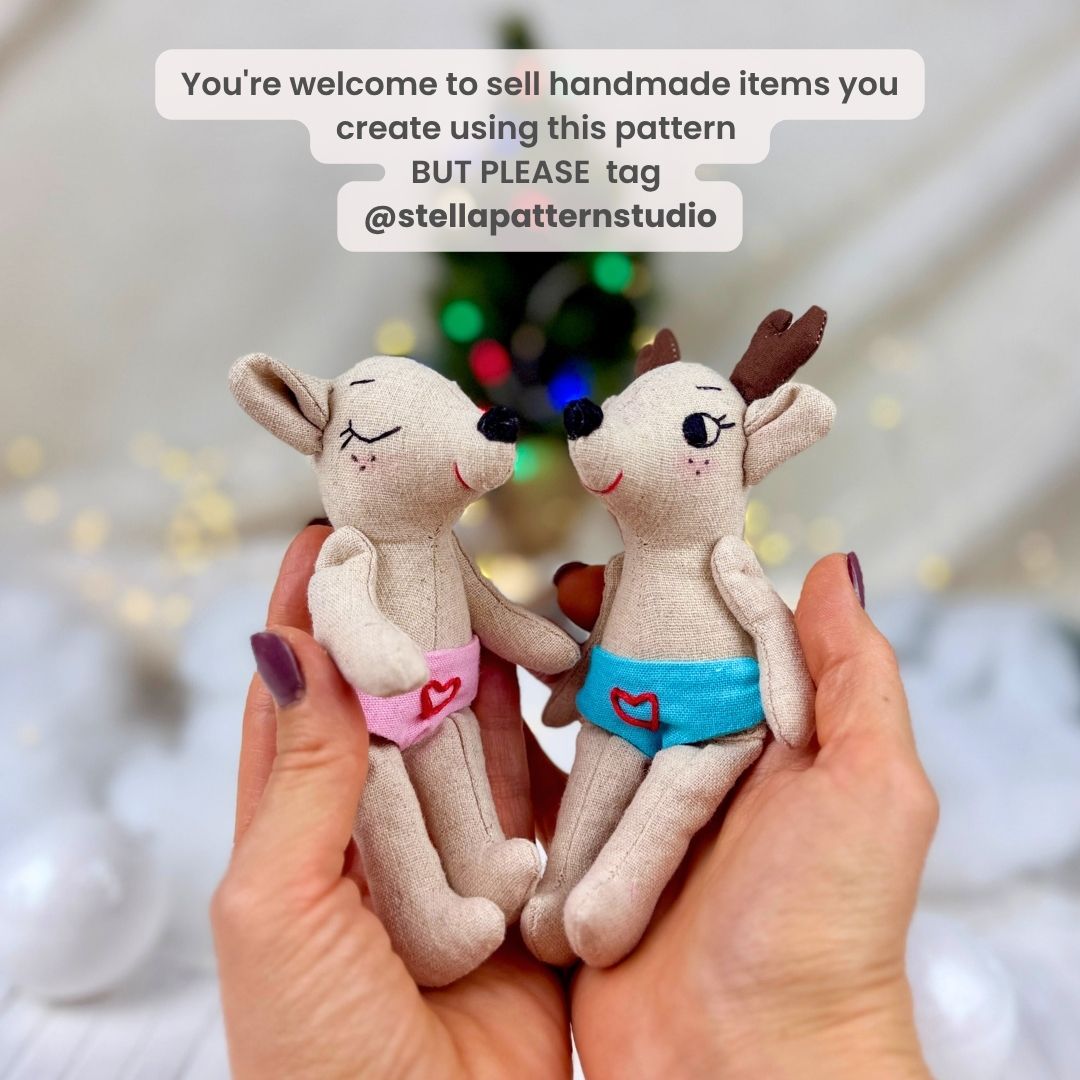 Sew your own Milo and Luna with this beginner friendly Mini Deer Doll PDF sewing pattern.
