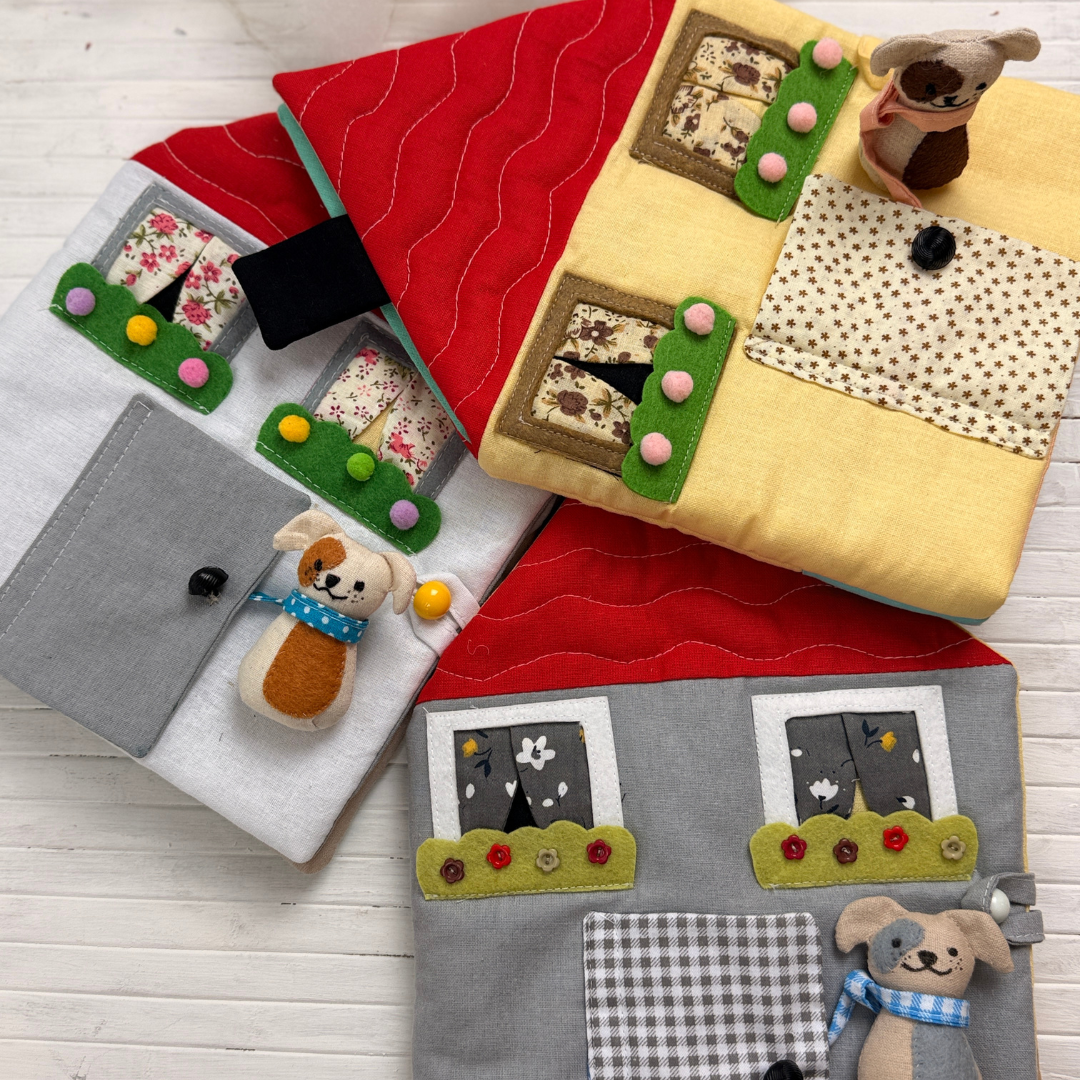 Cozy Dollhouse PDF sewing pattern – beginner-friendly fabric dollhouse tutorial with step-by-step photos and videos. Easy DIY sewing project for 5.5–6" mini dolls. Perfect handmade gift, nursery décor, or travel toy idea.