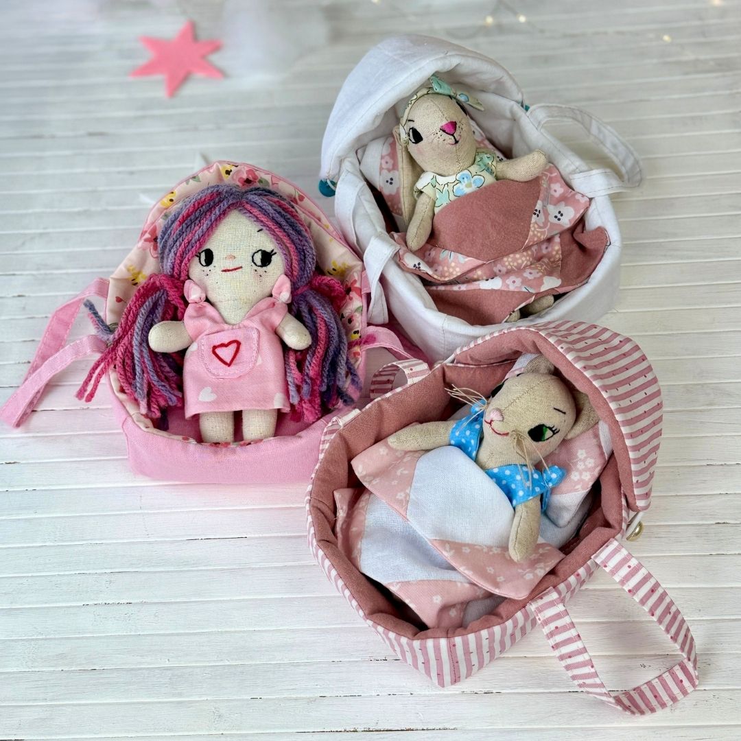 Beginner-friendly Mini Dolls Carrier & Bedding Set PDF sewing pattern by Stella Pattern Studio