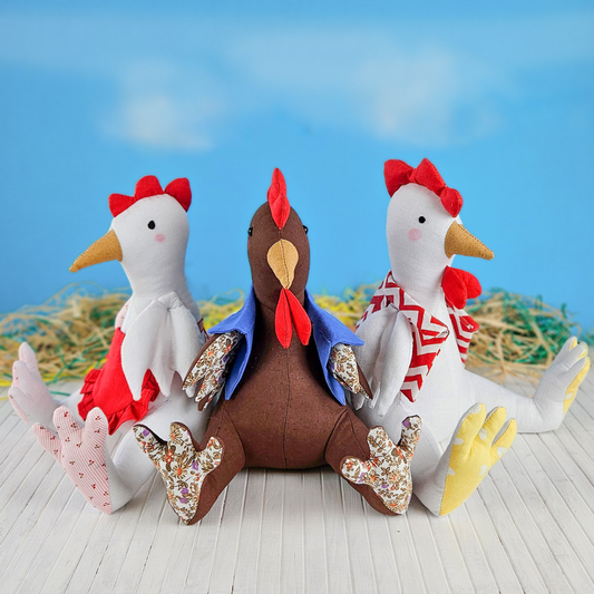 Chicken and Rooster PDF Stuffed Animal Sewing Pattern and tutorial