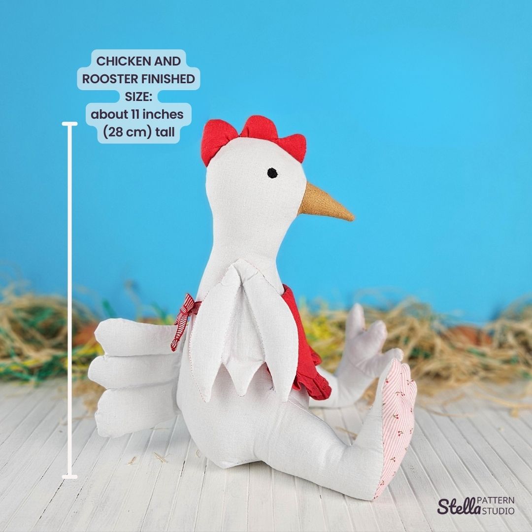Chicken and Rooster PDF Stuffed Animal Sewing Pattern and tutorial