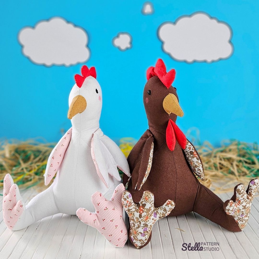 Chicken and Rooster PDF Stuffed Animal Sewing Pattern and tutorial