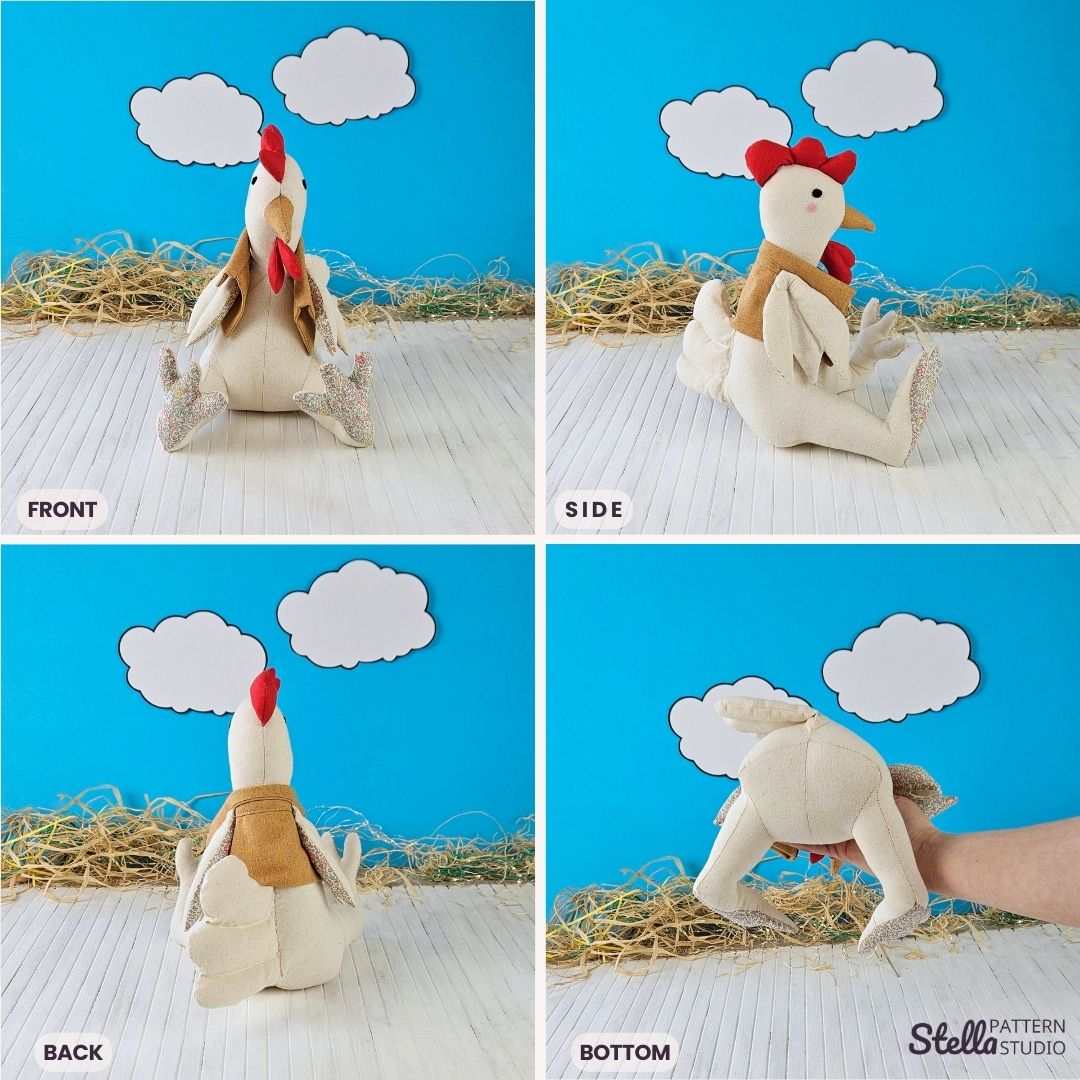 Chicken and Rooster PDF Stuffed Animal Sewing Pattern and tutorial