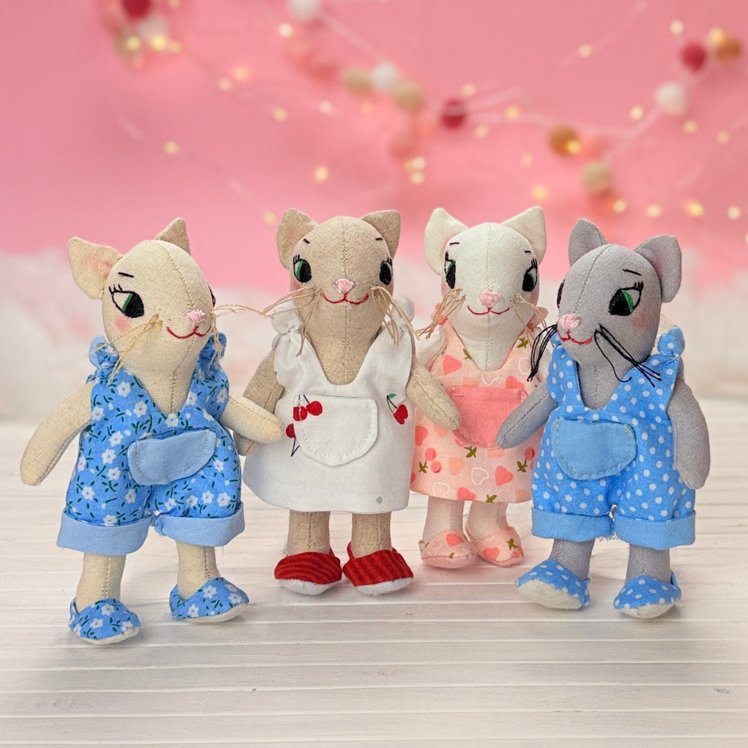 Mini Cat Doll in Overalls, Dress and Shoes - PDF Sewing Pattern and Tutorial