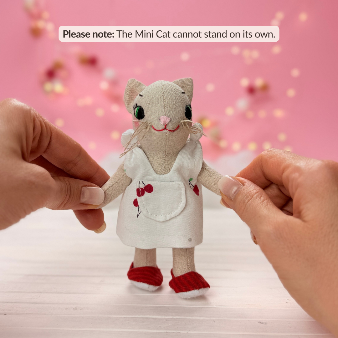 Mini Cat Doll in Overalls, Dress and Shoes - PDF Sewing Pattern and Tutorial