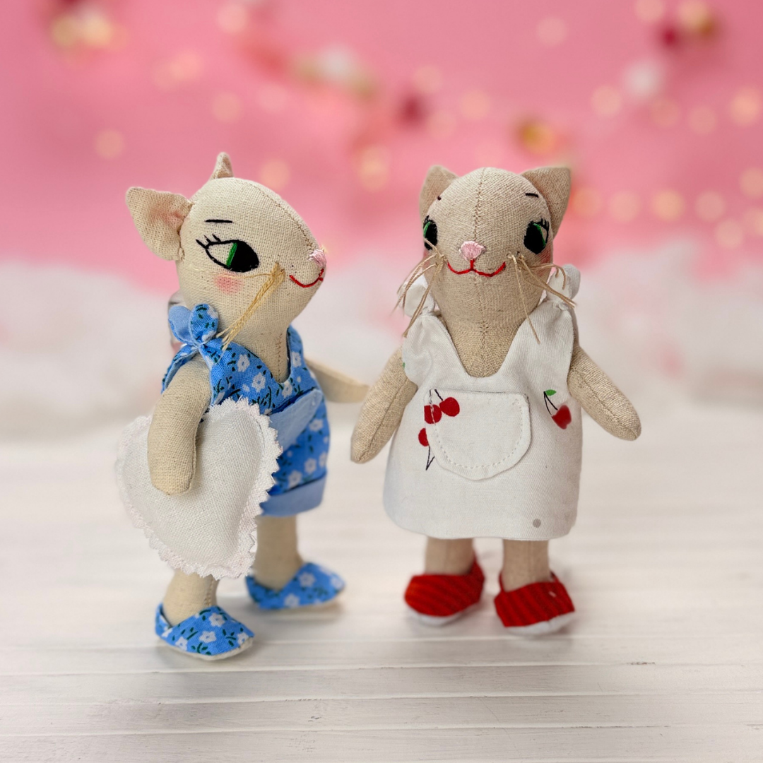 Mini Cat Doll in Overalls, Dress and Shoes - PDF Sewing Pattern and Tutorial