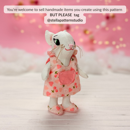 Mini Cat Doll in Overalls, Dress and Shoes - PDF Sewing Pattern and Tutorial