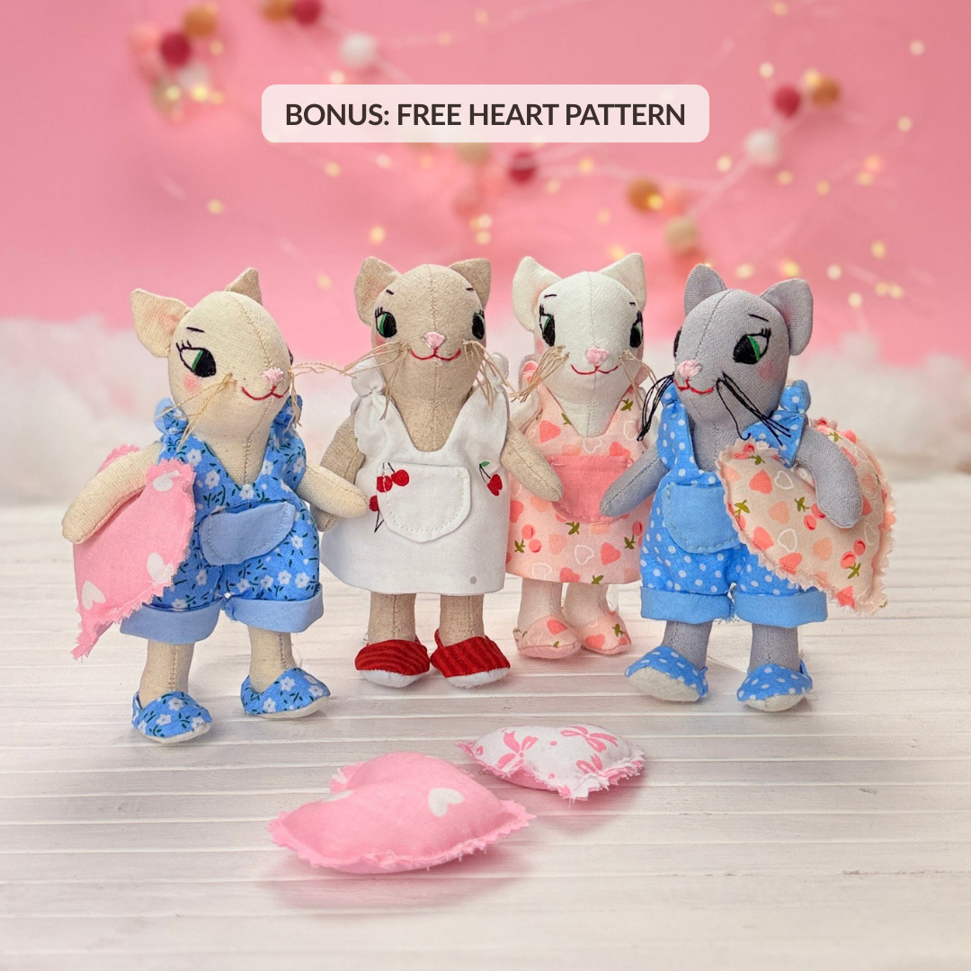 Mini Cat Doll in Overalls, Dress and Shoes - PDF Sewing Pattern and Tutorial