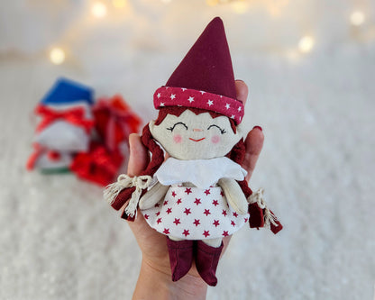 A PDF file containing instructions and patterns for 5.5" Mini Elves, including their charming outfits (dress, pants, collar, hat, and pointed shoes)