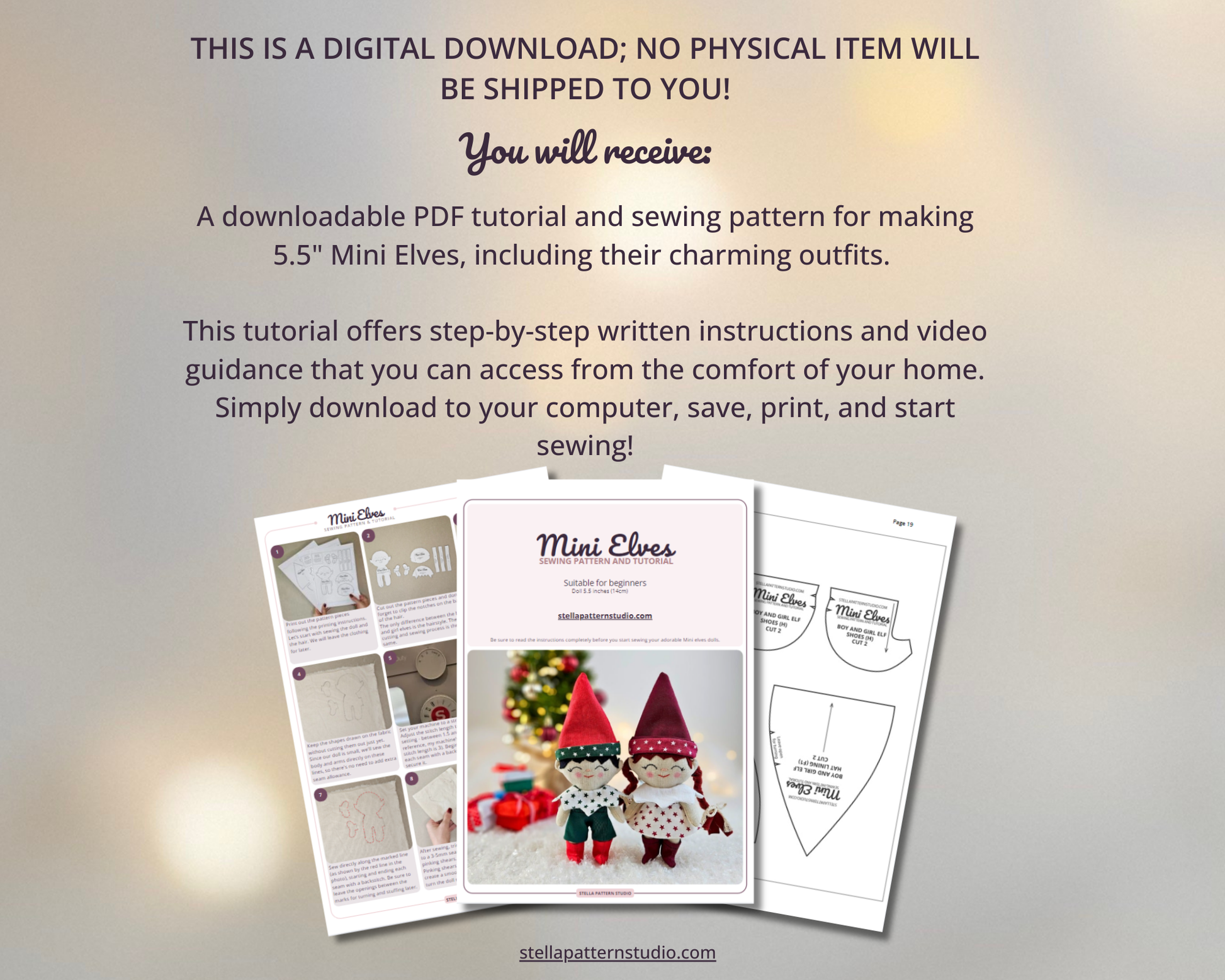 Make your own adorable 5.5” mini elves with our easy-to-follow PDF sewing tutorial!