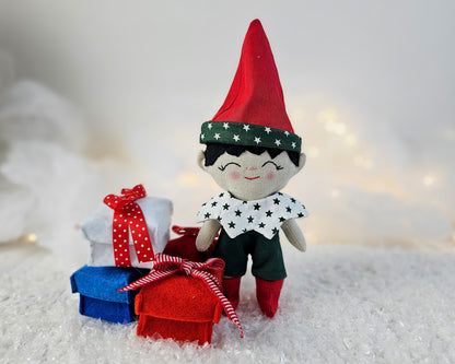 A PDF file containing instructions and patterns for 5.5" Mini Elves, including their charming outfits (dress, pants, collar, hat, and pointed shoes)