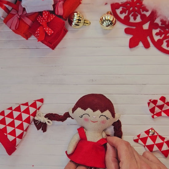 Make your own adorable 5.5” mini elves with our easy-to-follow PDF sewing tutorial!