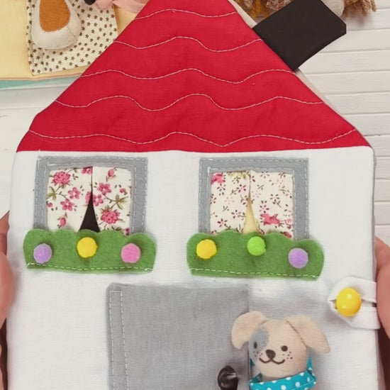Cozy Dollhouse PDF sewing pattern – beginner-friendly fabric dollhouse tutorial with step-by-step photos and videos. Easy DIY sewing project for 5.5–6" mini dolls. Perfect handmade gift, nursery décor, or travel toy idea.