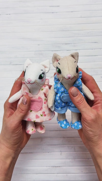 Mini Cat Doll in Overalls, Dress & Shoes